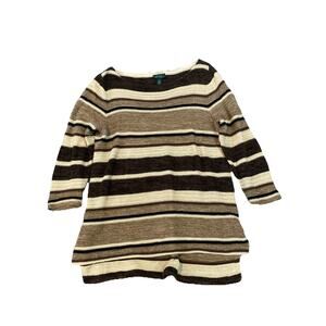 Ralph Lauren Jeans Co. Striped Sweater XL Brown Tan Top Blouse Linen Blend